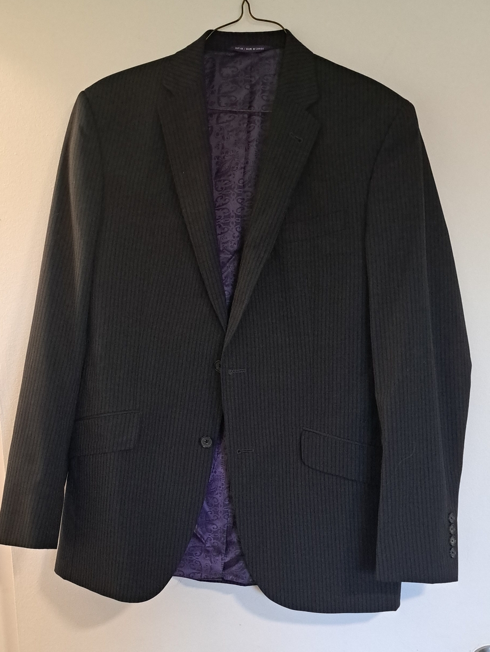 Men's TED BAKER Black Pinstripe Blazer with Purple Lining